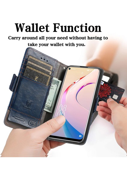 - 1383 Oukitel C21 Pro Için Kart Tutuculu Pu Deri Cüzdan Telefon Kılıfı - Mavi (Yurt Dışından)