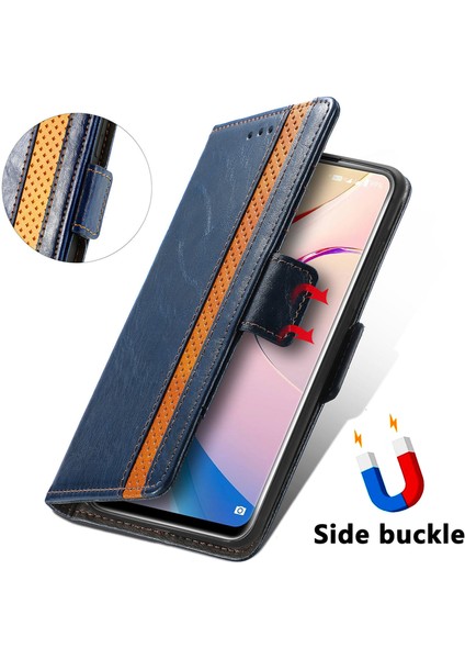 - 1383 Oukitel C21 Pro Için Kart Tutuculu Pu Deri Cüzdan Telefon Kılıfı - Mavi (Yurt Dışından)