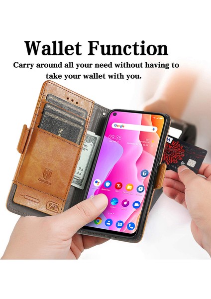 - 1383 Tcl 10L Için Kart Tutuculu Pu Deri Cüzdan Telefon Kılıfı - Haki (Yurt Dışından)
