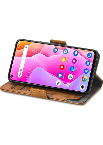 - 1383 Tcl 10L Için Kart Tutuculu Pu Deri Cüzdan Telefon Kılıfı - Haki (Yurt Dışından)