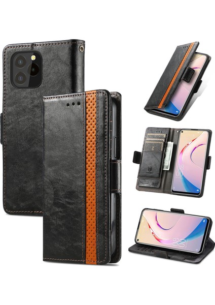 - 1383 Oukitel C21 Pro Için Kart Tutuculu Pu Deri Cüzdan Telefon Kılıfı - Siyah (Yurt Dışından)