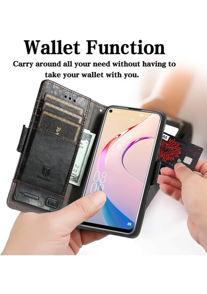 - 1383 Oukitel C21 Pro Için Kart Tutuculu Pu Deri Cüzdan Telefon Kılıfı - Siyah (Yurt Dışından)