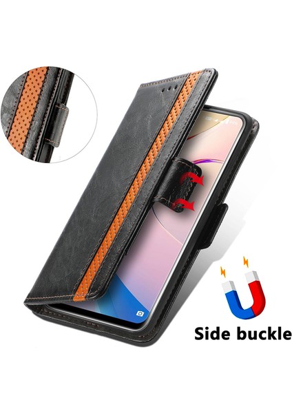- 1383 Oukitel C21 Pro Için Kart Tutuculu Pu Deri Cüzdan Telefon Kılıfı - Siyah (Yurt Dışından)