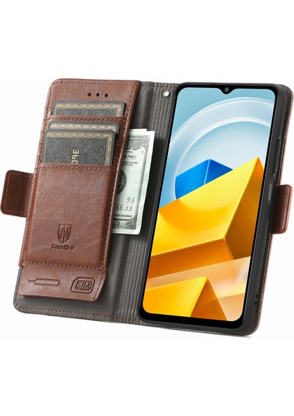 - 1383 Xiaomi Poco M5 Için Kart Tutuculu Pu Deri Cüzdan Telefon Kılıfı - Kahverengi (Yurt Dışından) modelleri