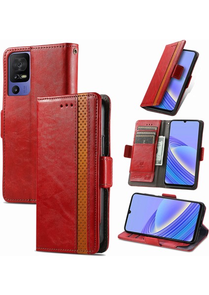 - 1383 Tcl 40 Se Için Kart Tutuculu Pu Deri Cüzdan Telefon Kılıfı - Bordo (Yurt Dışından)