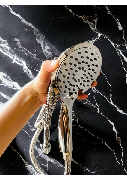 3 Fonksiyonlu Metalik Krom Kaplama Hortumlu Mafsallı Duş Başlığı Seti Banyo Yıkama Duş Spiralli