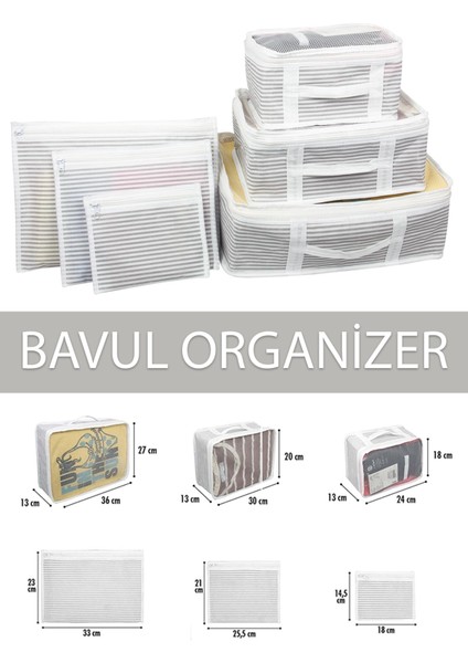 Pazar Kapısı Bavul Organizer Çizgili 6lı Set