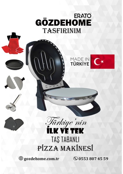 Erato Taşfırınım Pizza Makinesi, Lahmacun Makinesi Doğal Taş Fırın - Timer - 400 C.