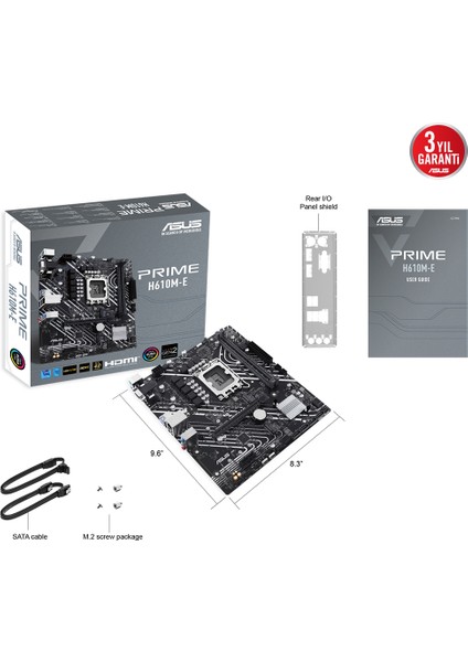 Prıme H610M-E-Csm Intel H610 Lga1700 Ddr5 5600 Dp Hdmı Vga Çift M2 Usb3.2 Aura Rgb Matx (Prıme H610M-E-Csm) Anakart