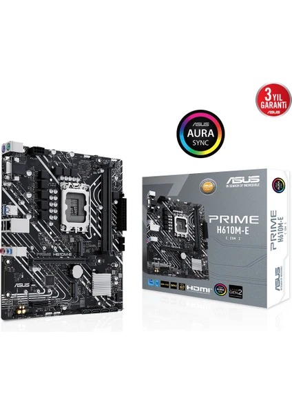 Prıme H610M-E-Csm Intel H610 Lga1700 Ddr5 5600 Dp Hdmı Vga Çift M2 Usb3.2 Aura Rgb Matx (Prıme H610M-E-Csm) Anakart