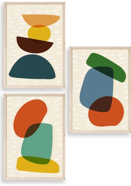 Rahatlatıcı Desenler Üçlü Ahşap Çerçeveli Tablo