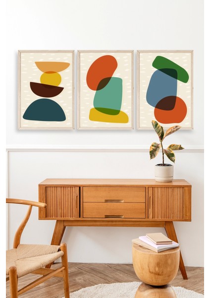 Rahatlatıcı Desenler Üçlü Ahşap Çerçeveli Tablo modelleri