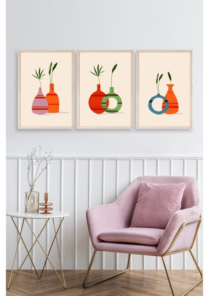 Çiçek Desenli Üçlü Ahşap Çerçeveli Tablo fiyatları