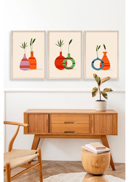 Çiçek Desenli Üçlü Ahşap Çerçeveli Tablo modelleri