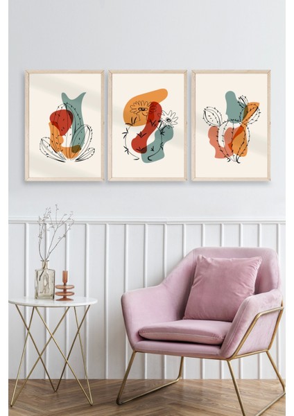 Düşündüren Şekiller Üçlü Ahşap Çerçeveli Tablo fiyatları