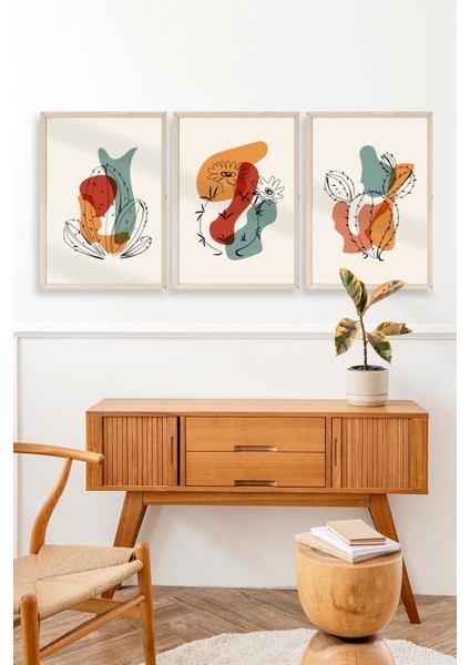 Düşündüren Şekiller Üçlü Ahşap Çerçeveli Tablo modelleri