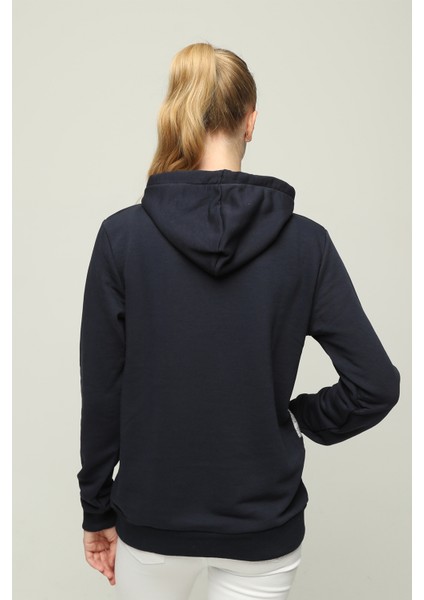 Kadın Regular Uzun Kollu Bisiklet Yaka Baskılı Kanguru Cepli Sweatshirt