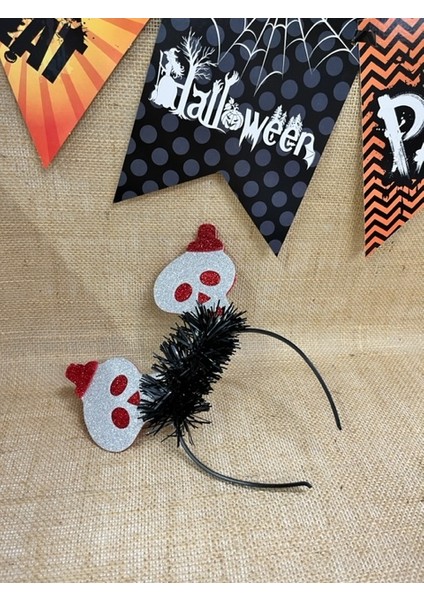 Halloween Taç Kuru Kafa Kırmızı Beyaz Parlak