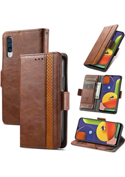 - 1383 Samsung Galaxy A50/A50S/A30S Için Kart Tutuculu Pu Deri Cüzdan Telefon Kılıfı - Kahverengi (Yurt Dışından)