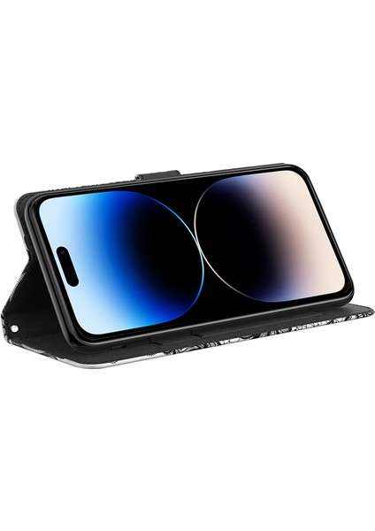 iPhone 15 Pro Max Pu Deri Flip Kapak, Strap ile Cüzdan Stand 3D Telefon Kılıfı (Yurt Dışından)