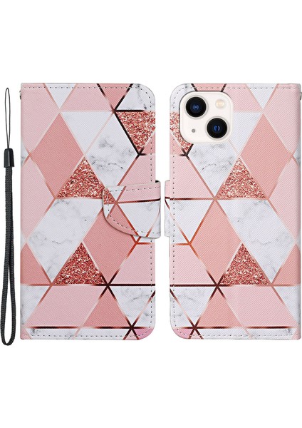 iPhone 15 Plus Flip Stant Kapağı Pu Deri Çapraz Doku Cüzdan Telefon Kasası Kayış (Yurt Dışından)