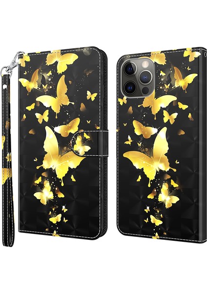 iPhone 15 Pro Cüzdan Kılıfı, 3D Pu Deri Stand Telefon Kapağı Kayışlı (Yurt Dışından)