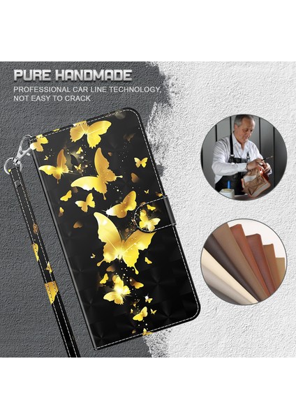 iPhone 15 Pro Cüzdan Kılıfı, 3D Pu Deri Stand Telefon Kapağı Kayışlı (Yurt Dışından)