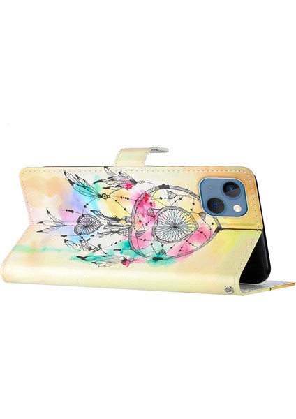 iPhone 15 Pu Deri Flip Kapak Cüzdan Stand Telefon Kılıfı Kayış (Yurt Dışından)