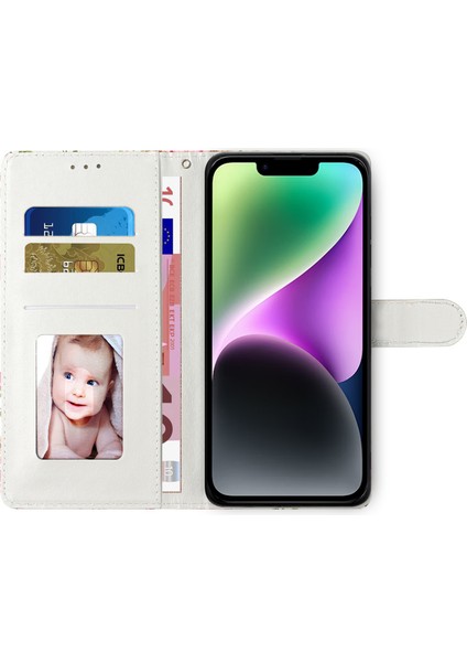 iPhone 15 Pu Deri Flip Kapak Cüzdan Stand Telefon Kılıfı Kayış (Yurt Dışından)