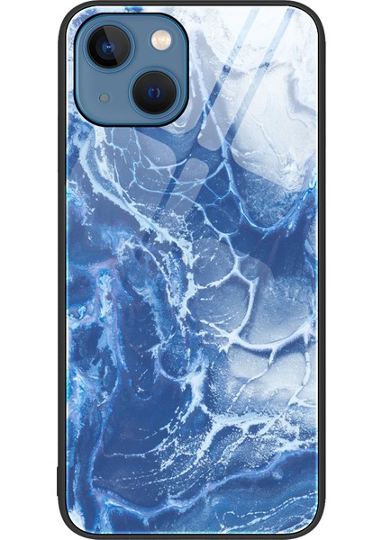 iPhone 15 Mermer Desenli Telefon Kılıfı Temperlenmiş Cam+Pc+Tpu Çizgiye Döküm Kapağı (Yurt Dışından)