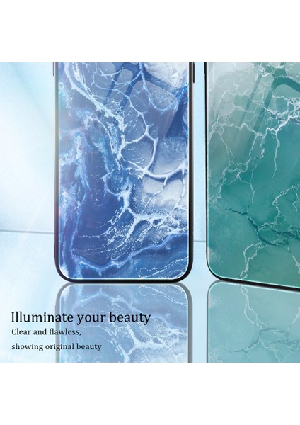 iPhone 15 Mermer Desenli Telefon Kılıfı Temperlenmiş Cam+Pc+Tpu Çizgiye Döküm Kapağı (Yurt Dışından)