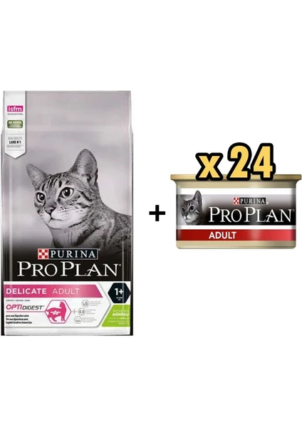 Pro Plan Delicate Kuzulu Yetişkin Kedi Maması 1.5 kg + 24 Adet Proplan Adult Tavuk Etli Yetişkin Kedi Konservesi 85 gr