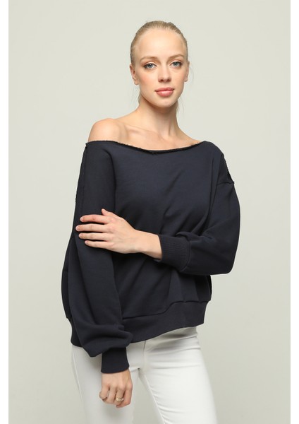 Kadın Düşük Omuzlu Uzun Kollu Örme Sweatshirt modelleri
