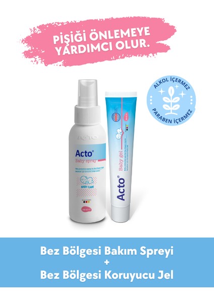 Baby Gel 50 ml + Acto Baby Spray 100 ml Bebek Bez Bölgesi Temizleme ve Bakım Seti