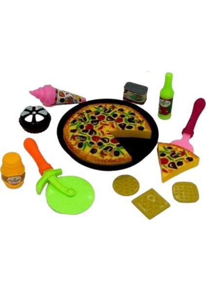 Berattoys 17 Pcs Kesilen Pizza Oyuncak Tepsili Pizza Oyuncak Mutfak Seti Evcilik Oyuncakları