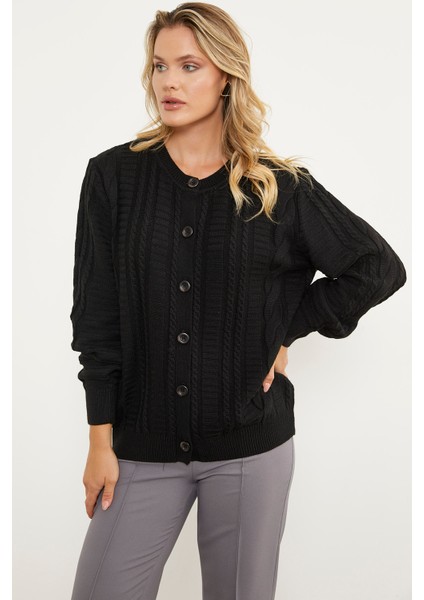 Sıfır Yaka Düğmeli Triko Hırka - Siyah modelleri