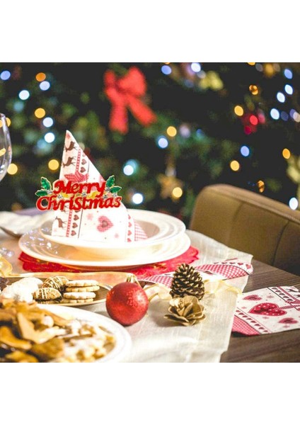 Noel Peçete Halkaları 6 Set, Kırmızı Peçete Halkası, Noel Partisi Yemeği Masa Dekor Için Peçete Tutucu (Yurt Dışından)