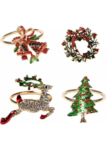 4 Adet Noel Peçete Halkaları Peçete Klipsleri Alaşım Peçete Halkaları Peçete Tokaları Akşam Yemeği Düğün Parti Masa Dekorasyon (Yurt Dışından)