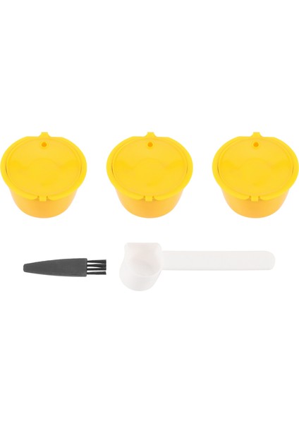 Takım Doldurulabilir Kahve Kapsülleri Bakla Yeniden Kullanılabilir Kahve Filtresi Plastik Kaşık Fırça ile Yüksek Kaliteli Sarı (Yurt Dışından)