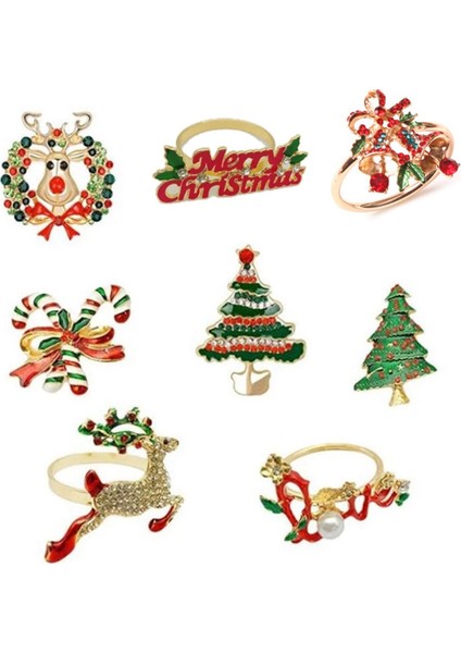 8 Adet Noel Peçete Halkaları-Peçete Tutucu Halkaları Tatil Noel Masa Dekorasyon Peçete Tokası Için (Yurt Dışından)