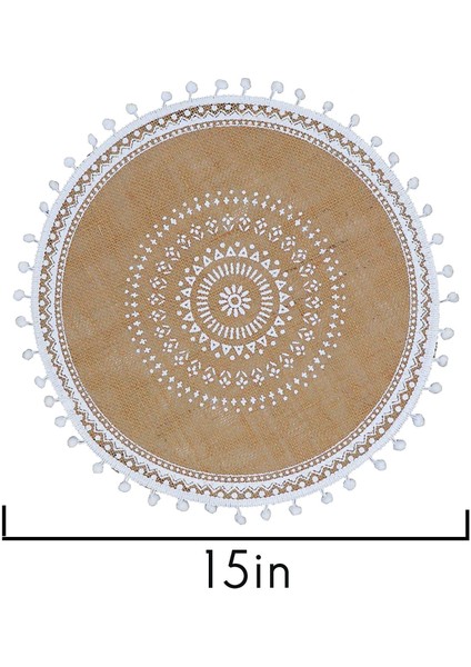Yuvarlak Placemats 4'lü Set, Yemek Odası Mutfak Masa Dekoru Için Ponponlu Boho Dokuma Masa Paspasları (Beyaz Top) (Yurt Dışından)