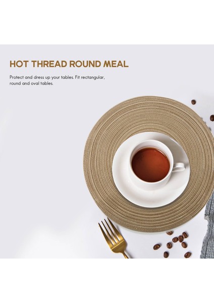 Yuvarlak Örgülü Placemats Ev Düğün Parti Için Yıkanabilir Mutfak Masa Placemats 36CM (Kahve Rengi, 4 Adet) (Yurt Dışından)