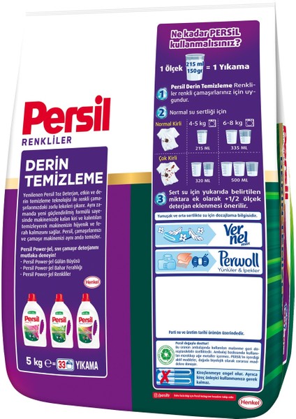 Toz Çamaşır Deterjanı Renkliler Için 5kg (33 Yıkama)