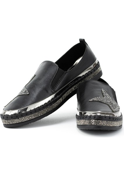 Kadın Bağcıksız Kauçuk Taban Comfort Taş Yıldızı Modelli Tam Kalıp Ortopedik Deri Klasik Anne Ayakkabı modelleri