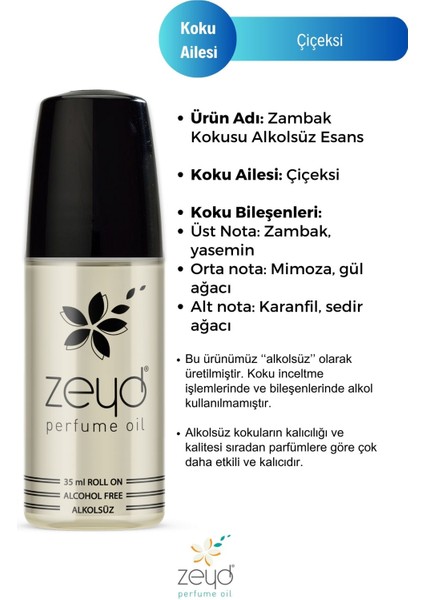 Zambak Kokulu Alkolsüz Esans 35 ml Parfüm Esansı Roll-on Edp Cep Parfüm Esansiyel Yağ