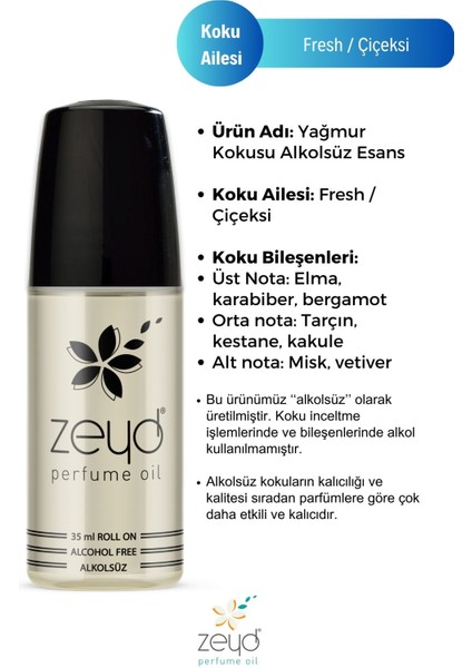 Yağmur Kokulu Alkolsüz Esans 35 ml Parfüm Esansı Roll-on Edp Cep Parfüm Esansiyel Yağ