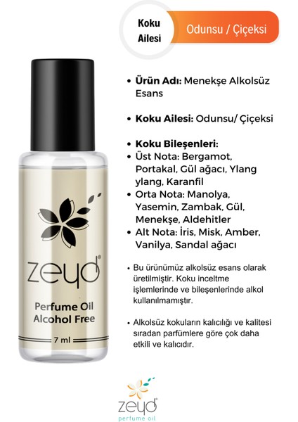 Menekşe Kokulu Alkolsüz Esans 7 ml Parfüm Esansı Roll-on Edp Esansiyel Yağ Zeyd
