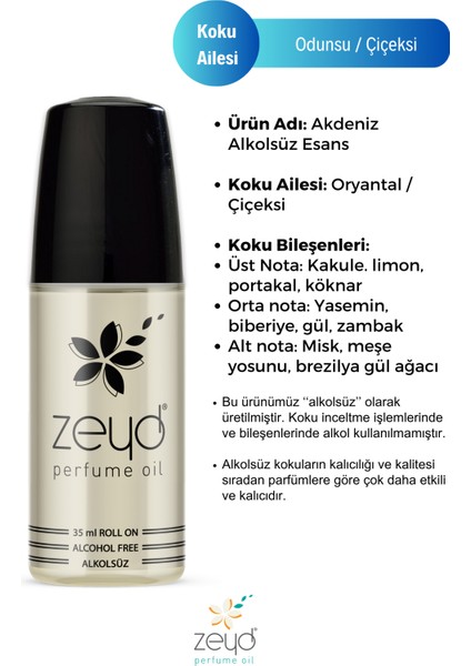 Akdeniz Kokulu Alkolsüz Esans 35 ml Parfüm Esansı Roll-on Edp Esansiyel Yağ Zeyd modelleri