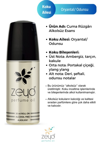 Cuma Rüzgarı Kokulu Alkolsüz Esans 35 ml Parfüm Esansı Roll-on Edp Esansiyel Yağ Zeyd