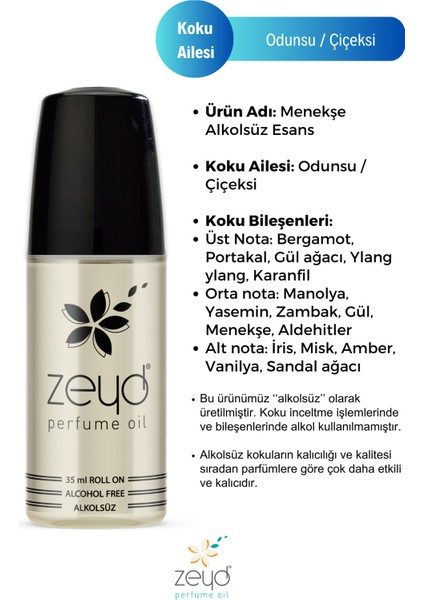 Menekşe Kokulu Alkolsüz Esans 35 ml Parfüm Esansı Roll-on Edp Esansiyel Yağ Zeyd